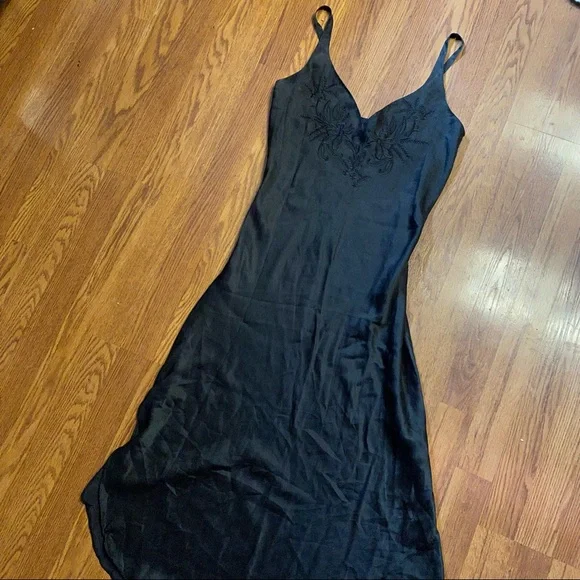 Vintage 90’s 100% Silk Dress Black Silk Slip Dress Size Small Satin Mini Dress - Picture 2 of 12